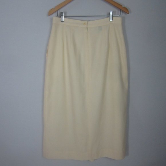 Vtg Talbots Womens S / M Ivory 100% Wool Pleated Midi Skirt Made USA Waist 30" - Picture 8 of 11